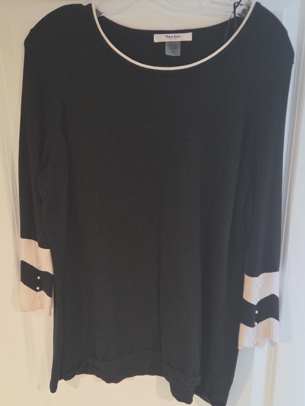 TanJay Black Knit Tunic with White Trim